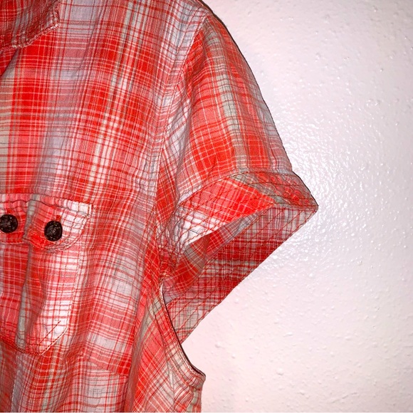 Christopher & Banks Large Check Capped Sleeve Button Down Shirt - Picture 6 of 6